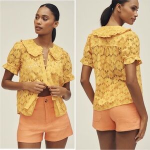 NWT Anthropologie PILCRO The Keira Lace Blouse Yellow XS